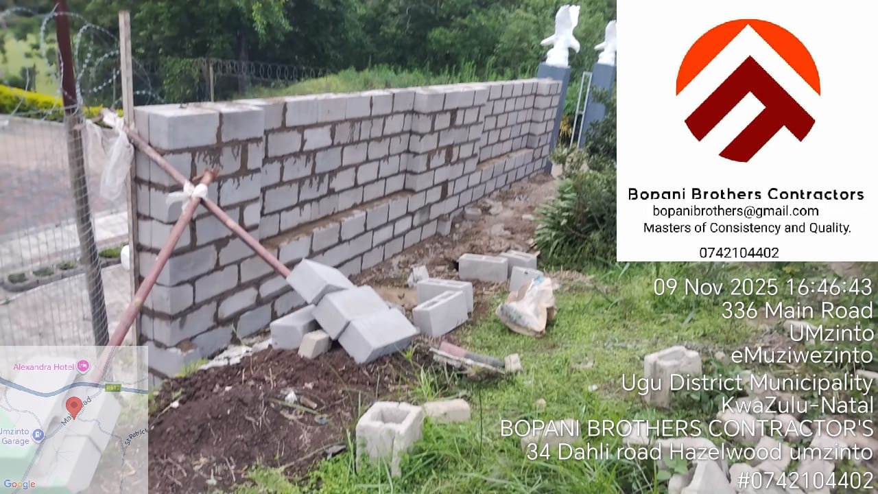 Boundary wall construction in progress